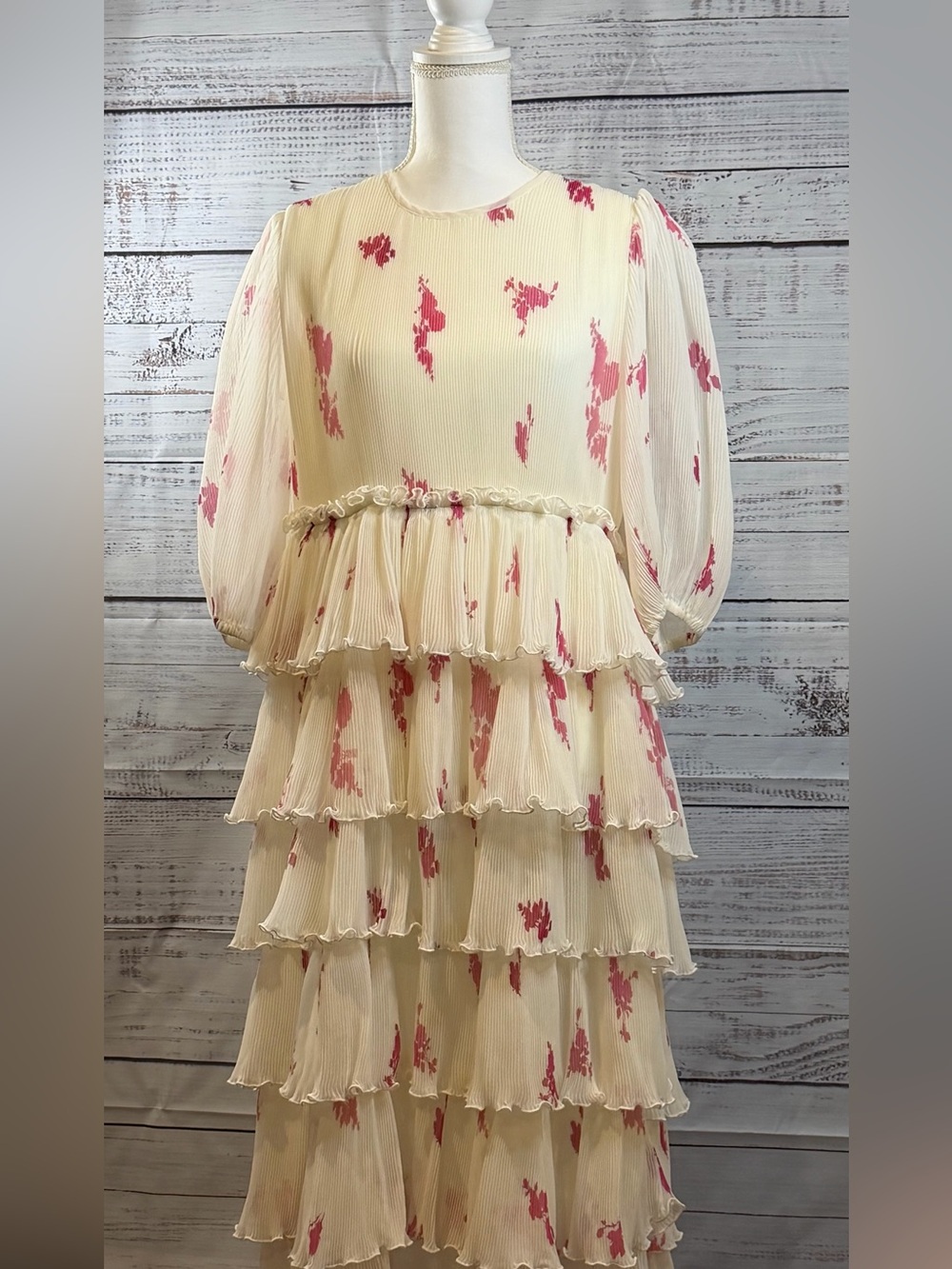 Cream & Pink Tiered Ruffle Dress